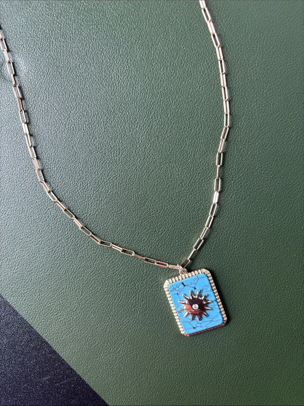 J. Crew Gold Chain Necklace with Blue Enamel Sunburst Pendant